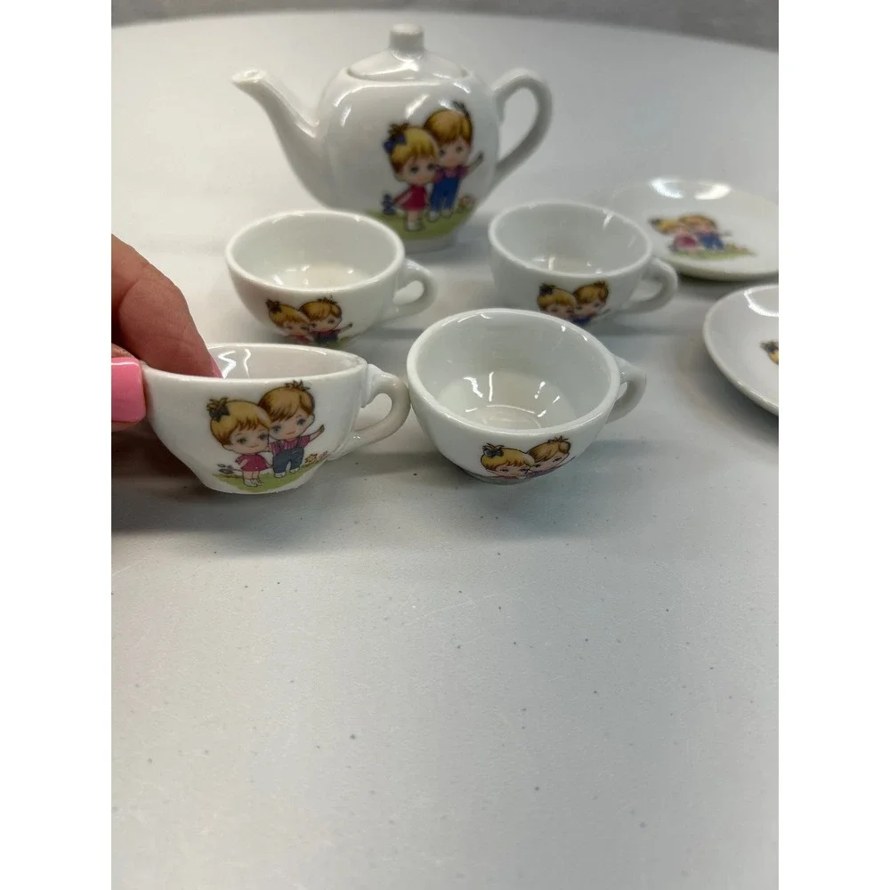 Vintage Miniature China Tea Set White Boy Girl Made in Japan 10pc Set